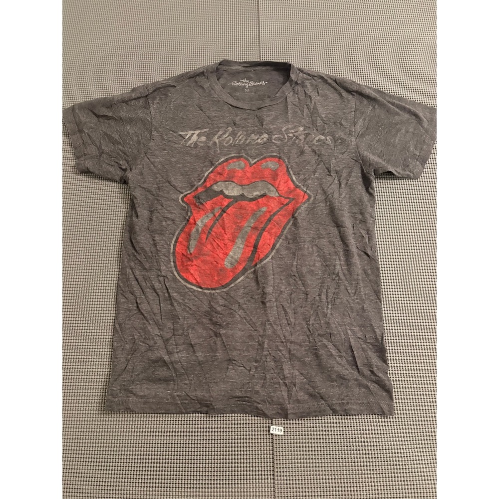The Rolling Stones Graphic T-Shirt Mens Medium Gray Heather Tongue Logo Tee